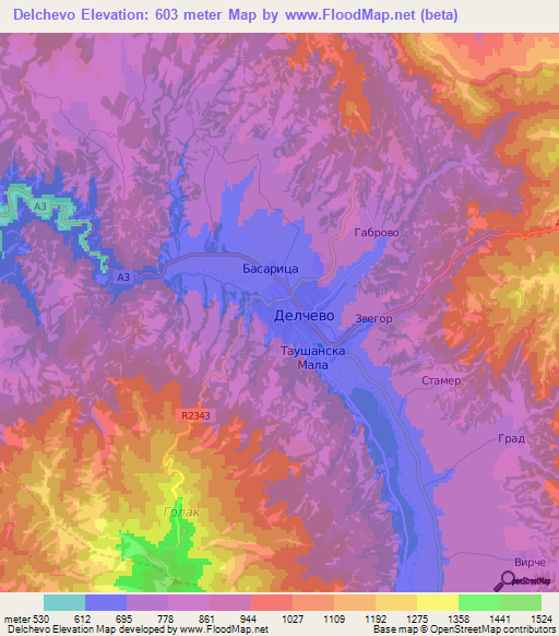 Delchevo,Macedonia Elevation Map