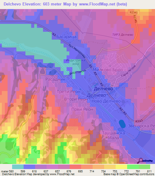 Delchevo,Macedonia Elevation Map