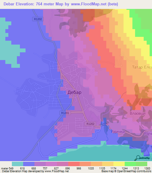Debar,Macedonia Elevation Map