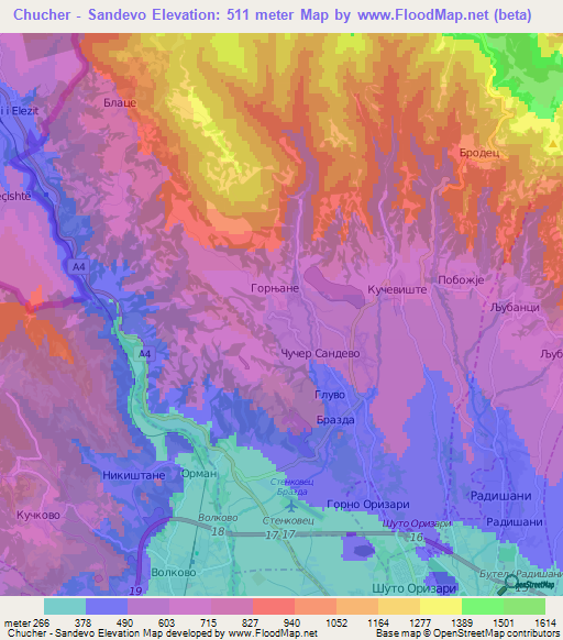 Chucher - Sandevo,Macedonia Elevation Map