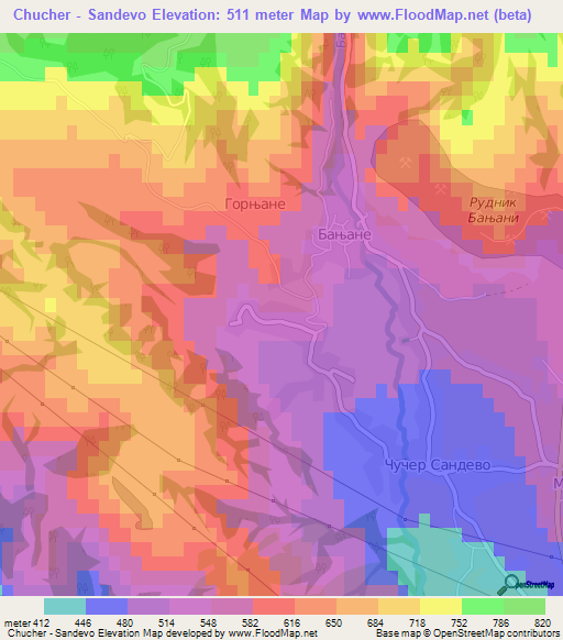 Chucher - Sandevo,Macedonia Elevation Map