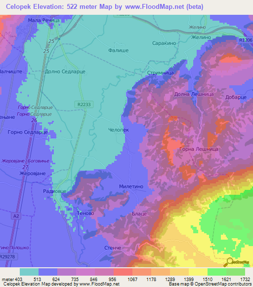 Celopek,Macedonia Elevation Map