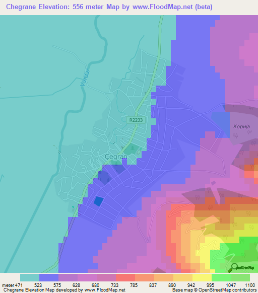 Chegrane,Macedonia Elevation Map