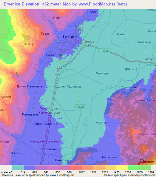 Brvenica,Macedonia Elevation Map