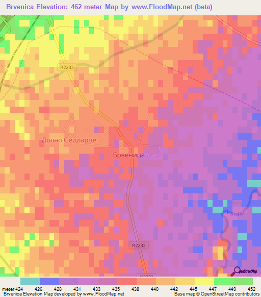 Brvenica,Macedonia Elevation Map