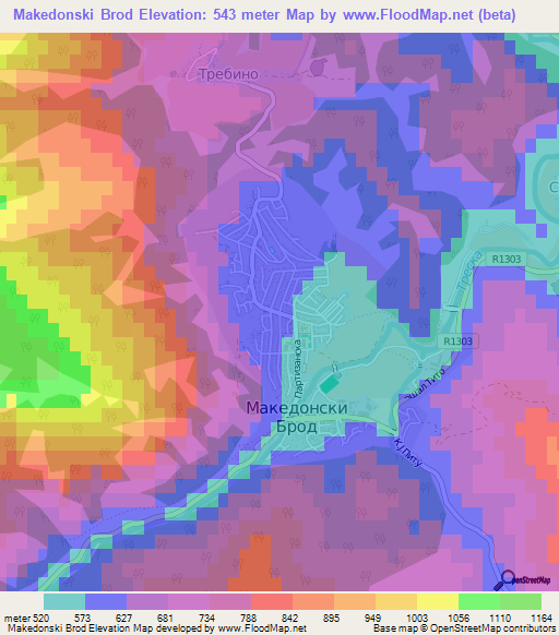 Makedonski Brod,Macedonia Elevation Map