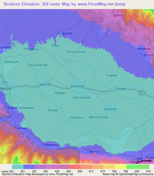 Bosilovo,Macedonia Elevation Map