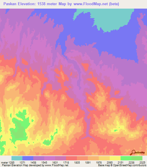 Paskan,Iran Elevation Map