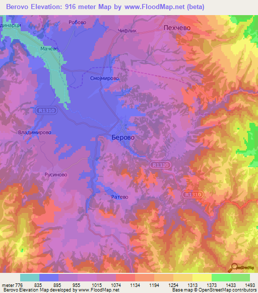 Berovo,Macedonia Elevation Map