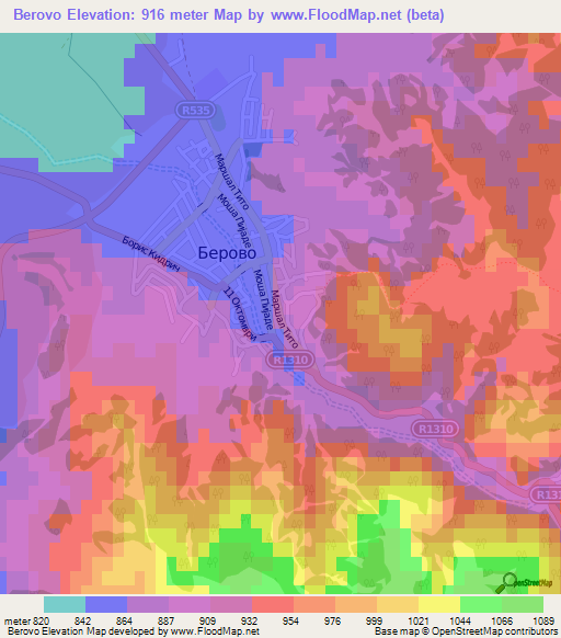 Berovo,Macedonia Elevation Map