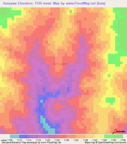 Senyawe,Botswana Elevation Map