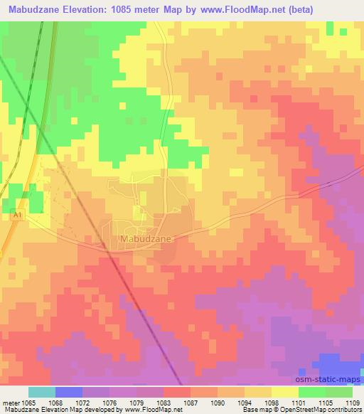 Mabudzane,Botswana Elevation Map
