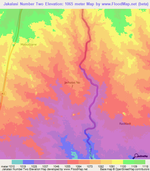 Jakalasi Number Two,Botswana Elevation Map