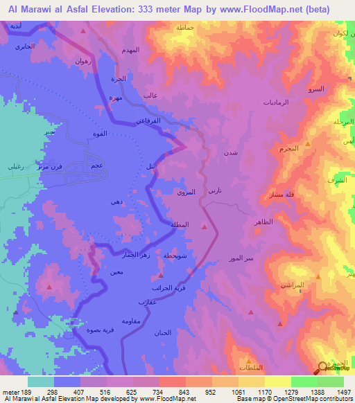 Al Marawi al Asfal,Yemen Elevation Map