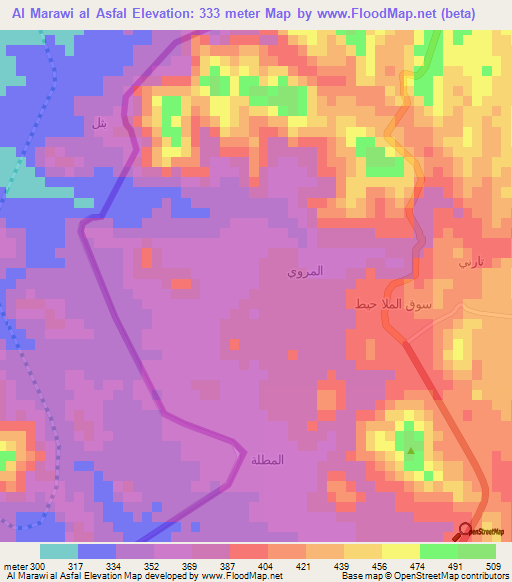 Al Marawi al Asfal,Yemen Elevation Map