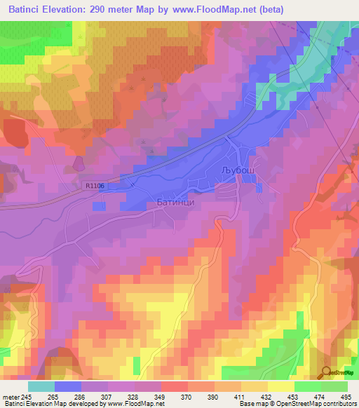 Batinci,Macedonia Elevation Map