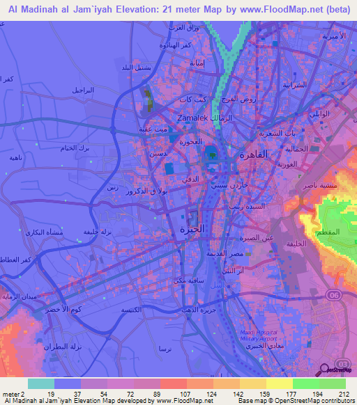 Al Madinah al Jam`iyah,Egypt Elevation Map