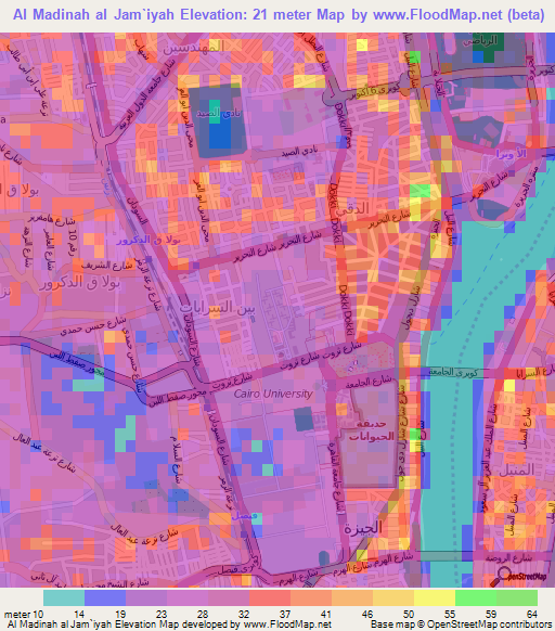 Al Madinah al Jam`iyah,Egypt Elevation Map