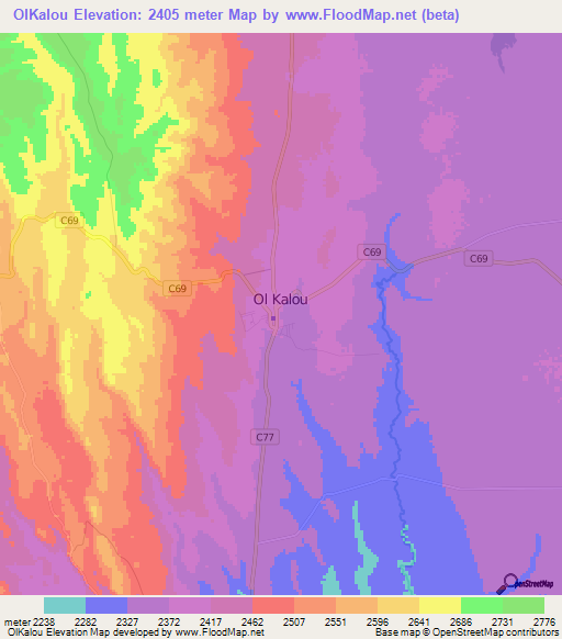 OlKalou,Kenya Elevation Map