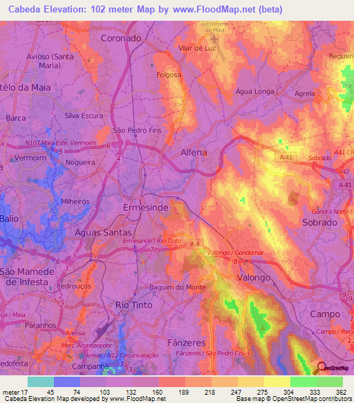Cabeda,Portugal Elevation Map
