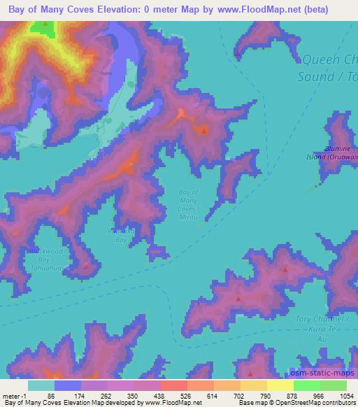 Bay of Many Coves,New Zealand Elevation Map