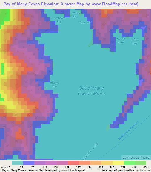 Bay of Many Coves,New Zealand Elevation Map