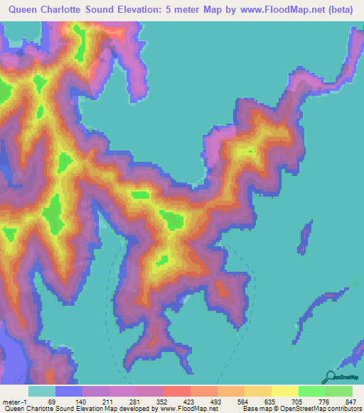 Queen Charlotte Sound,New Zealand Elevation Map