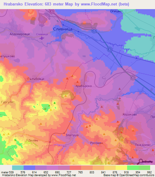 Hrabarsko,Bulgaria Elevation Map