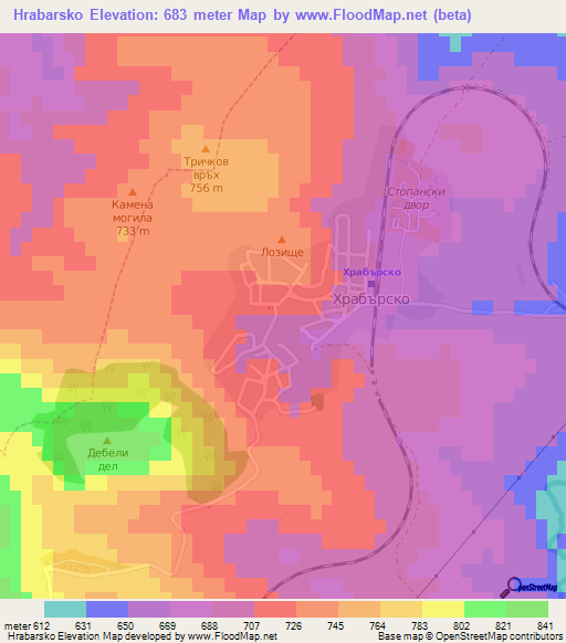 Hrabarsko,Bulgaria Elevation Map