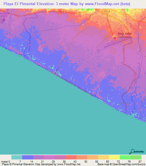 Playa El Pimental,El Salvador Elevation Map