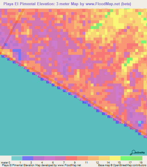 Playa El Pimental,El Salvador Elevation Map
