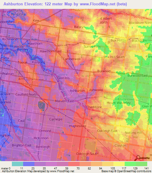 Ashburton,Australia Elevation Map
