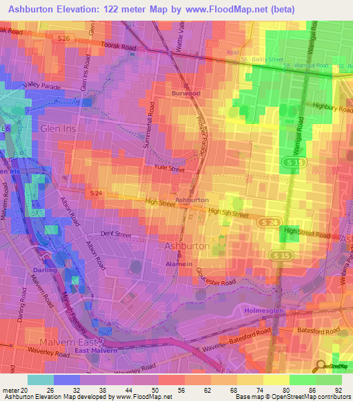Ashburton,Australia Elevation Map
