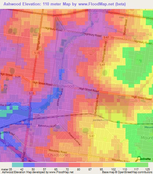 Ashwood,Australia Elevation Map