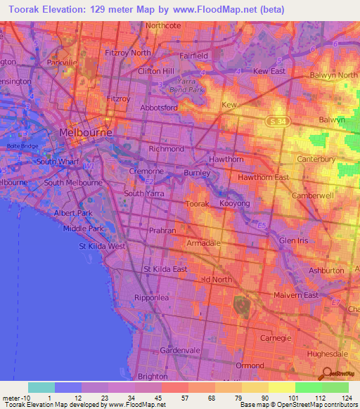 Toorak,Australia Elevation Map