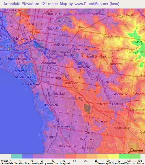 Armadale,Australia Elevation Map