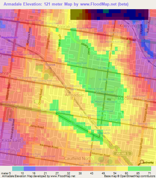 Armadale,Australia Elevation Map