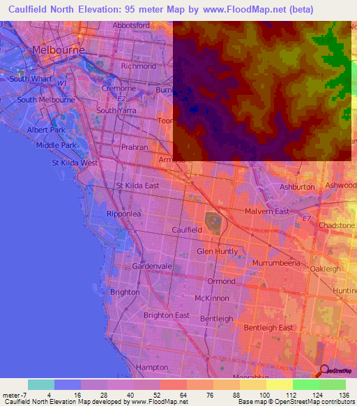Caulfield North,Australia Elevation Map