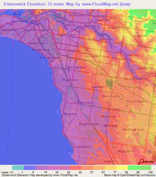 Elsternwick,Australia Elevation Map