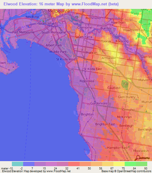 Elwood,Australia Elevation Map
