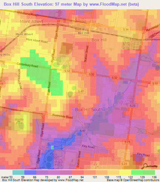 Box Hill South,Australia Elevation Map