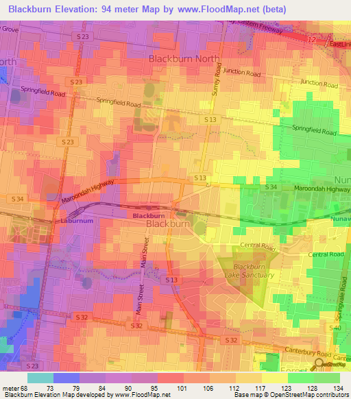 Blackburn,Australia Elevation Map