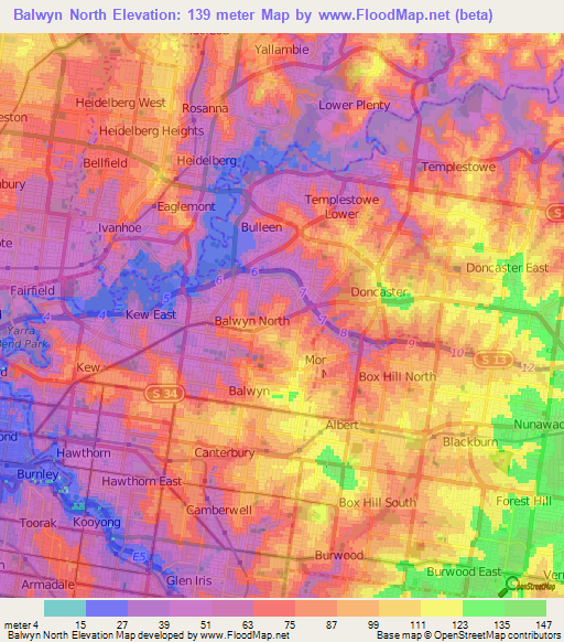 Balwyn North,Australia Elevation Map