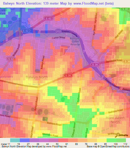 Balwyn North,Australia Elevation Map