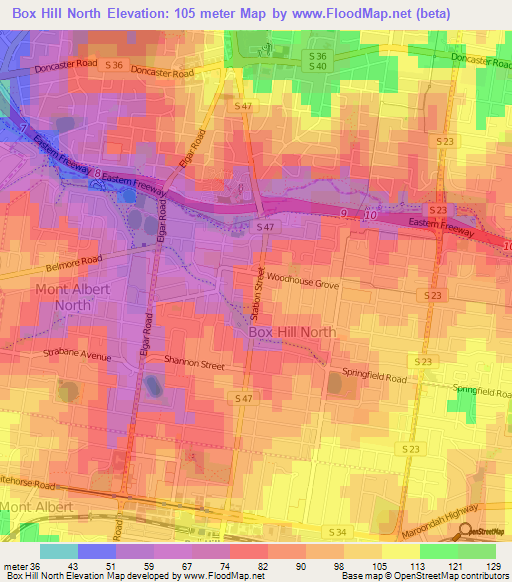 Box Hill North,Australia Elevation Map