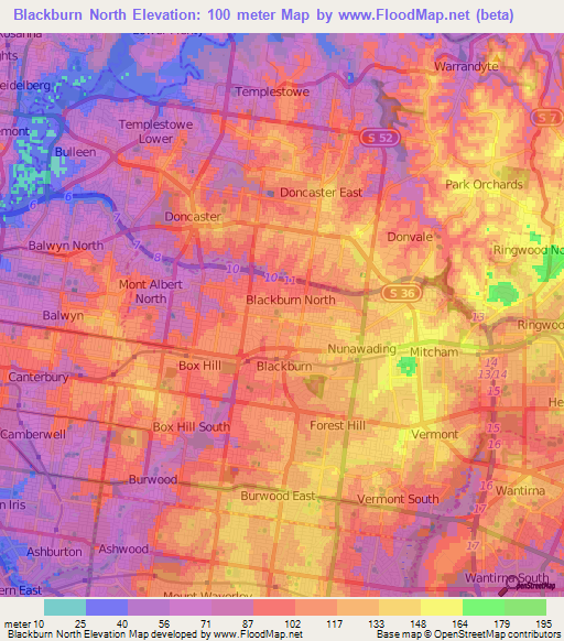 Blackburn North,Australia Elevation Map
