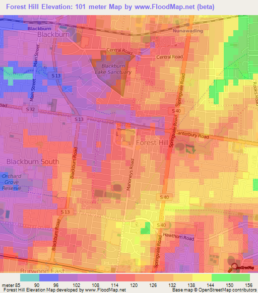 Forest Hill,Australia Elevation Map
