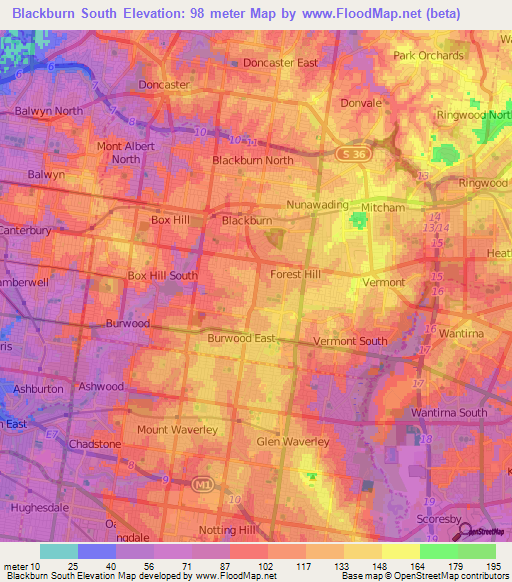 Blackburn South,Australia Elevation Map