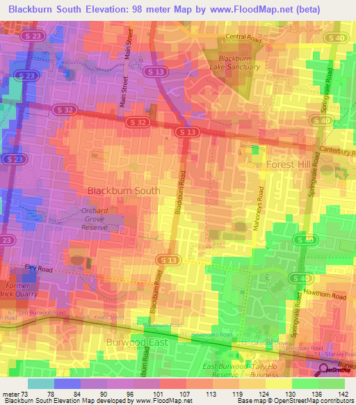 Blackburn South,Australia Elevation Map