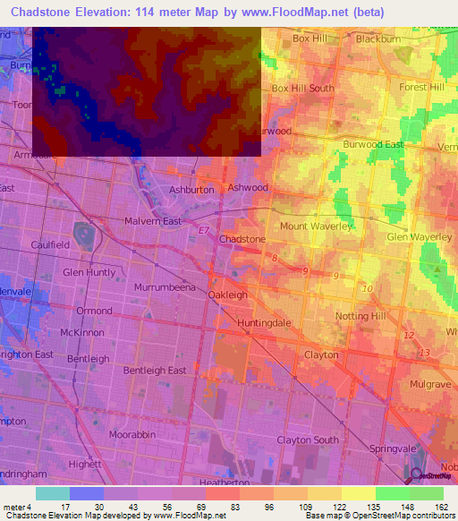 Chadstone,Australia Elevation Map
